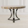 48 Inch Round Petrified Light Wood Table With Stainless Base