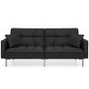 Plush Black Split-Back Design Convertible Linen Tufted Futon w/ 2 Pillows