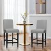 Set of 2 Modern Kitchen Dining Barstools w/ Black Wood Legs and Grey Linen Seat
