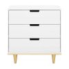 Modern Mid-Century Style 3-Drawer Dresser Chest in White Natural Wood Finish