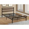 Queen Size Industrial Metal Platform Bed Frame with Wood Panel Headboard