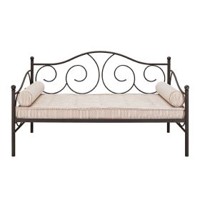 Twin Scrolling Metal Day Bed Frame in Contemporary Brushed Bronze Dark Pewter