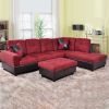 Red Flannel And PVC 3-Piece Couch Living Room Sofa Set B