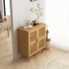 4-Doors Rattan Mesh Storage Cabinet, Sideboard with Eight Storage Spaces, for Entryway, Living Room, Hallway (Natural)