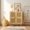 4-Doors Rattan Mesh Storage Cabinet, Sideboard with Eight Storage Spaces, for Entryway, Living Room, Hallway (Natural)