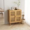 4-Doors Rattan Mesh Storage Cabinet, Sideboard with Eight Storage Spaces, for Entryway, Living Room, Hallway (Natural)