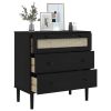 Drawer Cabinet SENJA Rattan Look Black 31.5"x15.7"x31.5" Solid Wood Pine