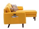 Mia 70" Yellow Sectional Sofa Chaise with USB Charger & Pillows