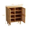 4-Doors Rattan Mesh Storage Cabinet, Sideboard with Eight Storage Spaces, for Entryway, Living Room, Hallway (Natural)