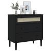 Drawer Cabinet SENJA Rattan Look Black 31.5"x15.7"x31.5" Solid Wood Pine